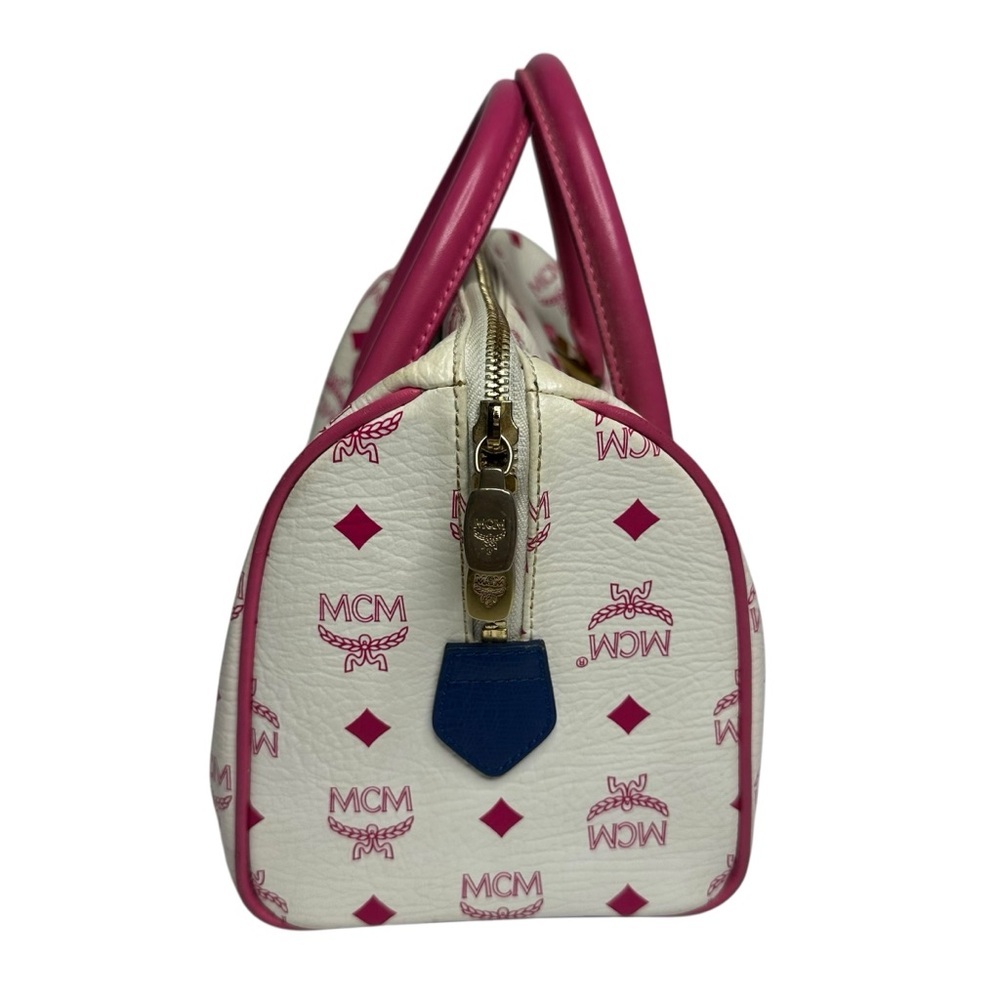 Vintage MCM White and Pink Visetos Leather Lion Boston Bag. - Picture 5 of 11